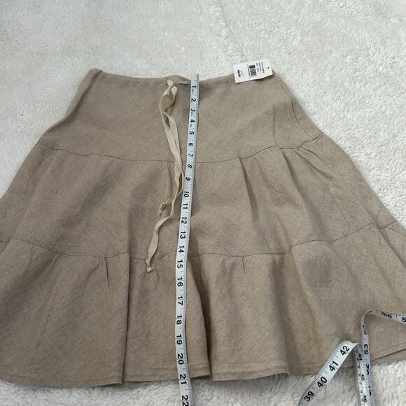 Allen Allen 100% Linen Skirt Beige Tiered Peasant Tie Waist Boho Casual Sz Small - Picture 3 of 6